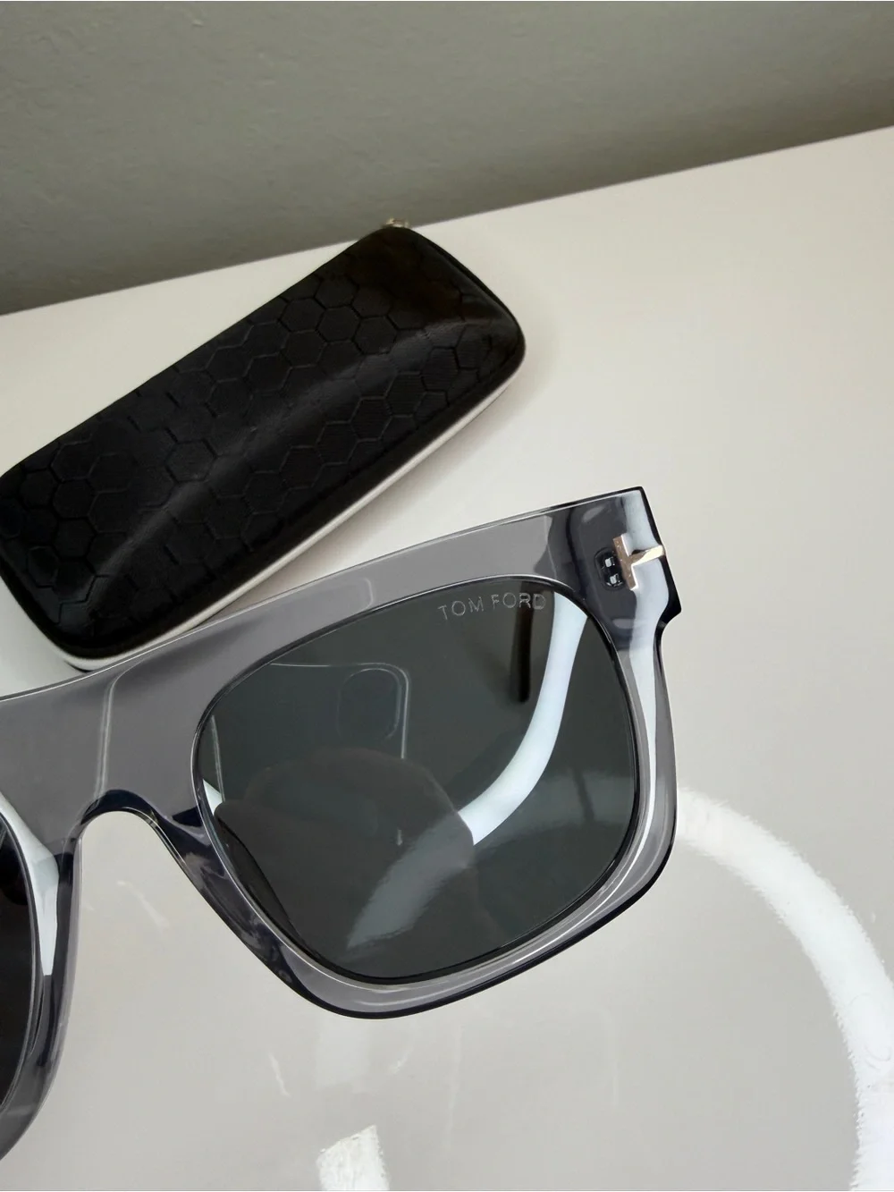 Men’s Original Designer TF Sunglasses with Grey Acetate Frame and Black Lenses